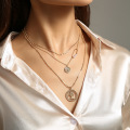 Corrente de clavícula de colar de pingente de moeda multicamadas moda retrato com todas as correspondências colar feminino acessórios conjunto de joias